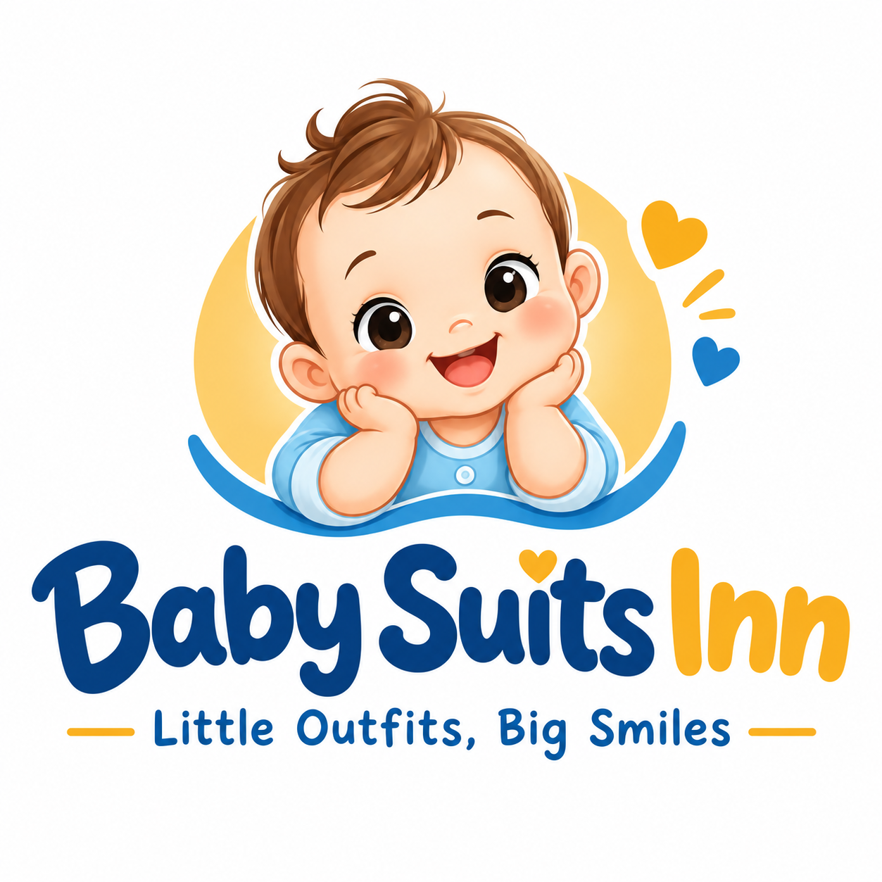 Baby Suits Inn logo featuring a smiling baby mascot with BSI initials in blue and golden yellow